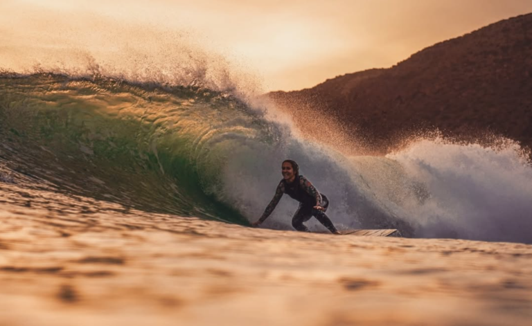 surfing in morocco during sunset