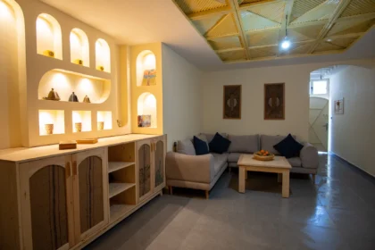 Shared living room Shared living room at Desert Point Surf House, Morocco